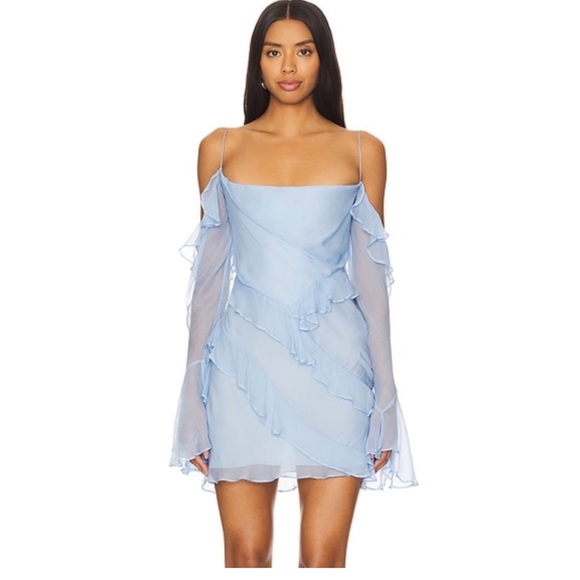 Shona Joy Dresses & Skirts - Shona Joy Layla Long Sleeve Ruffle Mini Dress in Sky